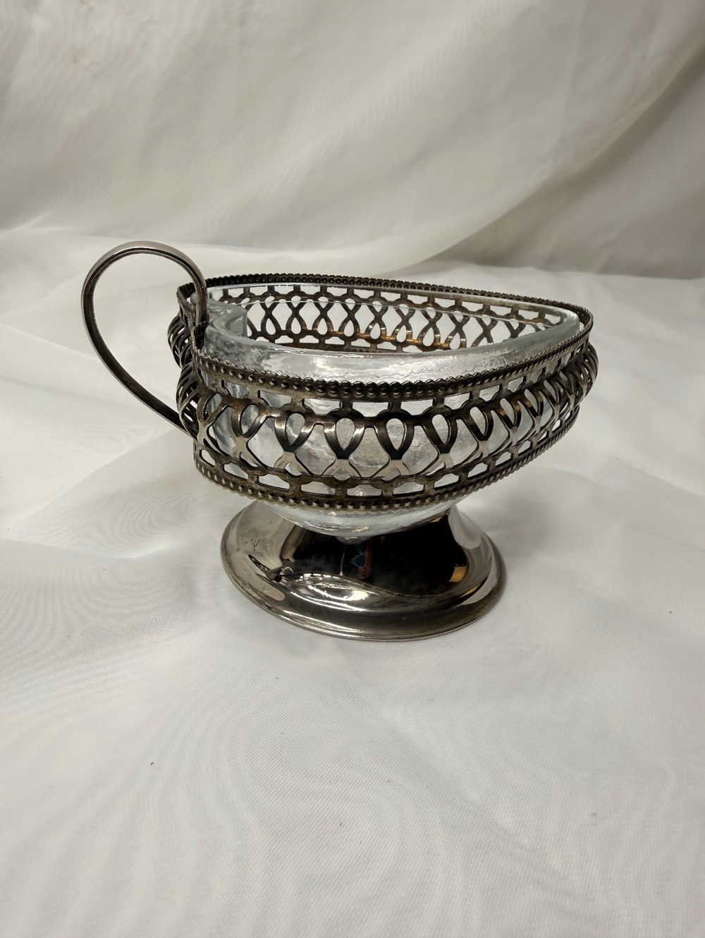 Midcentury Vintage Sheffield England Silver Plated Glass Heart Preserve Set - Picture 5 of 15